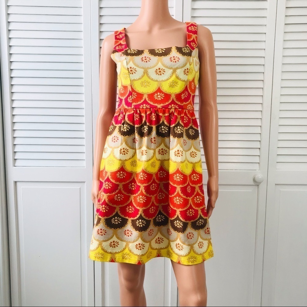 JUDITH MARCH Yellow Orange Printed Sleeveless Dress Size Medium